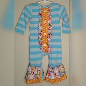 Ricrac and Ruffles Blue Striped Romper